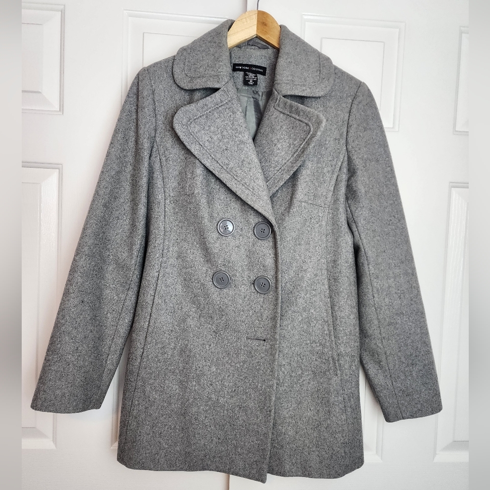 New York & Company Gray Wool Women's Double-Breasted Women's Pea Coat Size 10